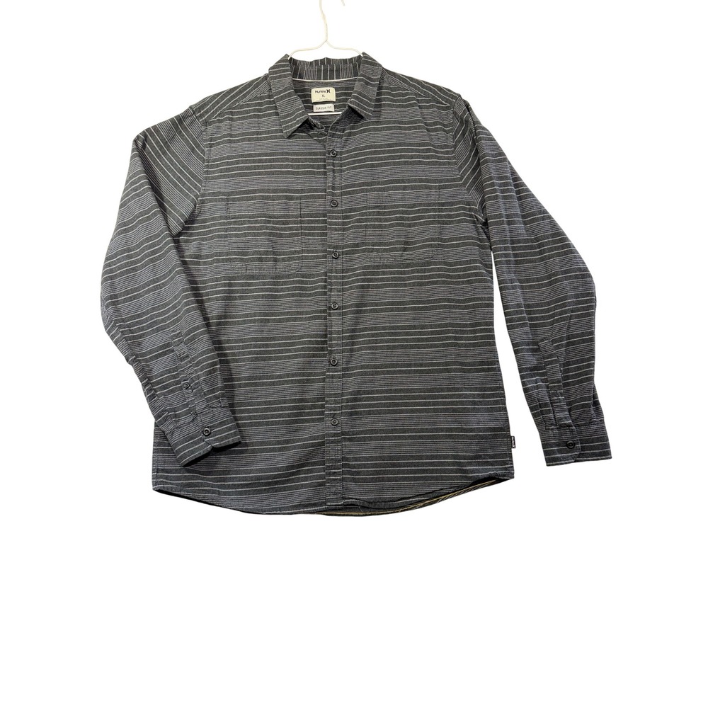 Hurley Mens XL Classic Fit Long Sleeve Button Down Stripe Shirt Gray. Skater.